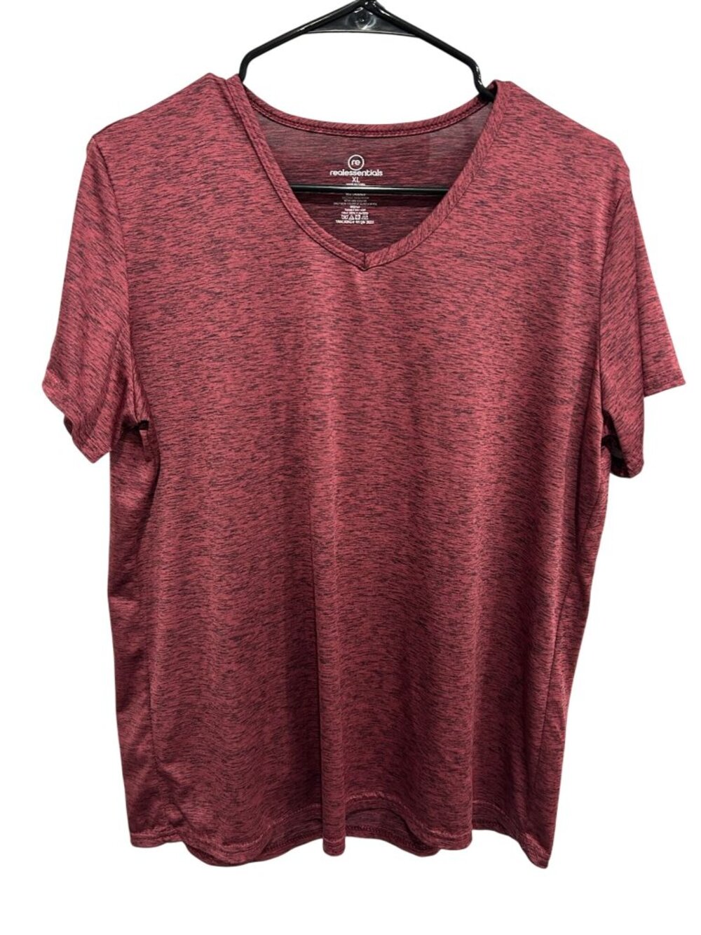 Real Essentials XL Mens Red Heather V-Neck T-Shirt Lightweight Soft Minimalist